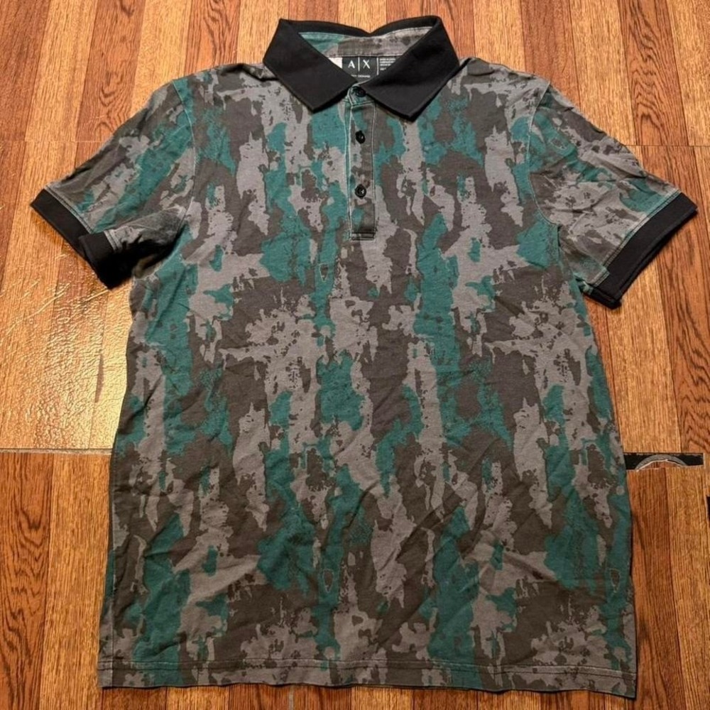 Armani Exchange Black Camo Button Dress Polo Shirt XS
